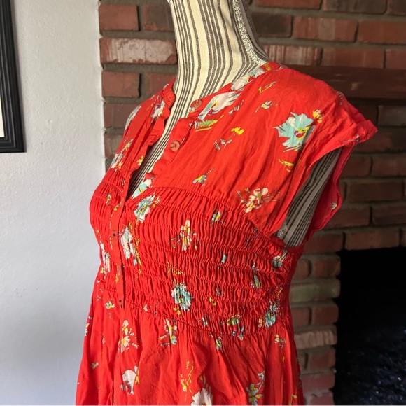 Free People Greatest Day Floral Print Smocked Mini Dress in Red Sz M - Picture 5 of 7